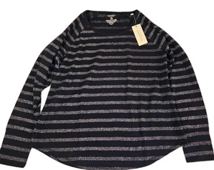 SIZE PL SONOMA NAVY & SILVER SPARKLE STRETCH CREWNECK TOP - Picture 1 of 5