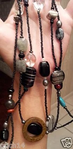 SILPADA 60" NECKLACE SS Hematite Turquoise Pearl Obsidian Bronzite Boho N1967 - Bild 1 von 3