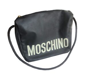 MOSCHINO Redwall Black Vinyl Logo Zipper Large Crossbody Bag