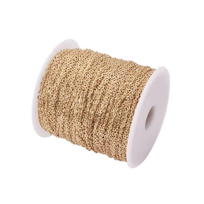 109yds/Roll Gold Plated Iron Cross Chains Oval Link Metal String Spool 3x2x0.5mm - Image 1 of 4
