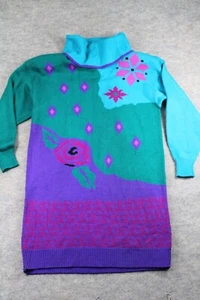 VINTAGE schlichtes Jane Pullover Kleid Gr. M Medium 80er Rollkragen Schulterpolster - Bild 1 von 9