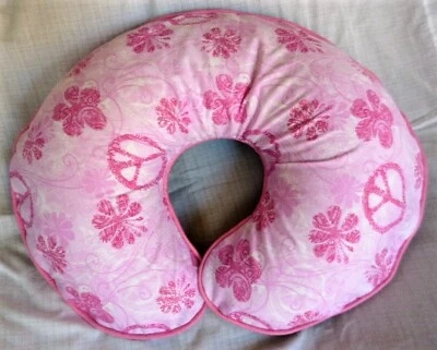 Pink Peace Signs and Flowers Nursing Pillow Cover - fits Boppy - Sample Sale - Image 1 of 4