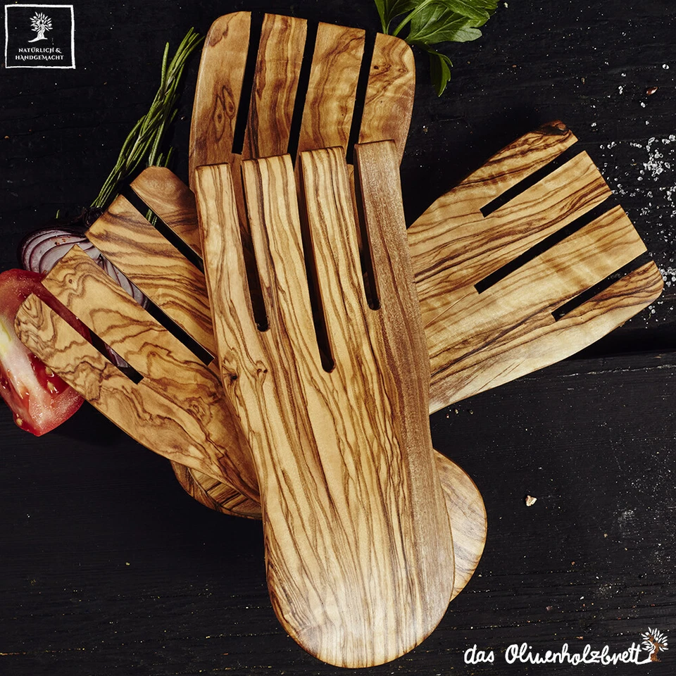 2 Paar Salathände Besteck Olivenholz Servierbesteck Salatwender Geschenkidee - Bild 1 von 1