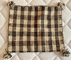 Plaid Checkerboard Pillow Cover Sham Textured Tweed Brown Beige Vintage MCM 70s - Picture 1 of 8