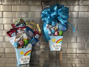 Get Well/Feel Better Soon Gift Basket-Box With Candy-Cookies & Turquoise Bow - Picture 1 of 2