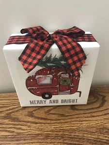 Wooden Sign Christmas Merry and Bright Camper Camping RV Holiday Decoration  - Picture 1 of 6