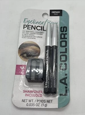 New L.A. COLORS Bonus Pack EYELINER / EYEBROW PENCIL Black w/ Sharpener CBPN451 - Image 1 of 2