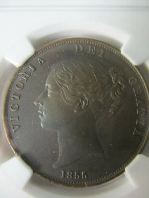 1855 Great Britain Penny, Plain Trident,  KM 739, NGC, UNC - Image 1 of 4
