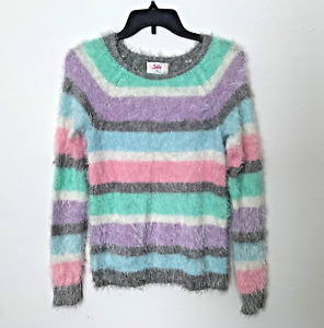 Justice Girls Fuzzy Striped Sweater Girls Size 14 Multi Color Long Sleeve