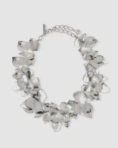$680 Oscar de la Renta Women Silver Metallic Grape Leaf Collar Fashion Necklace - Picture 1 of 3