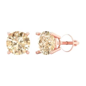 3 ct Round Solitaire Classic Stud Natural Morganite Earrings 14k Rose Pink Gold - Picture 1 of 11