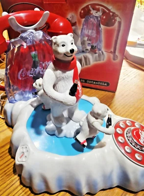 Coca-Cola Animated Musical Lightup Telephone Polar Bear Ice Skating  - Image 1 of 4