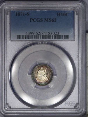 1871-S Seated Liberty Half Dime H10c PCGS MS62 - Beautifully toned! LB - Image 1 of 2