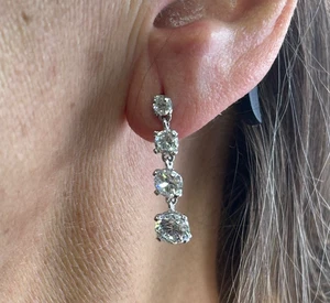 Damen Ohrringe Ohrhänger mit 4 Zirkonia 925 Silber nickelfrei - Bild 1 von 3