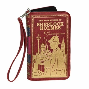 Red and Gold Sherlock Holmes Book Wallet ID Holder Snap Close Fashion Wristlet - Imagen 1 de 5