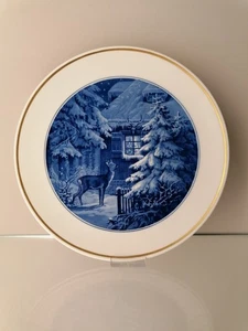 Meissen Wandteller Weihnachtsteller Goldrand Reh mit Tannen und Hütte  1. Wahl - Bild 1 von 10