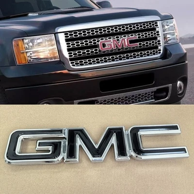 Big GMC Emblem Badge Sierra 1500 2500HD Chrome Black OEM 2007-2013 Grille - Image 1 of 4