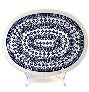 Polnische Keramik Servierplatte Medium Boleslawiec Kuchen And Kisses Blue gingham - Bild 1 von 9