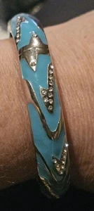 New W Tag Vintage Blue And Silver Enamel and Silver Hinged Bracelet - Picture 1 of 3