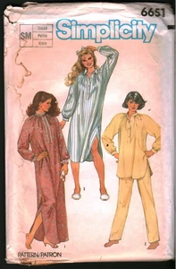 6651 Vintage Simplicity SEWING Pattern Misses 1980s Pullover Nightshirt Pajamas - Picture 1 of 2