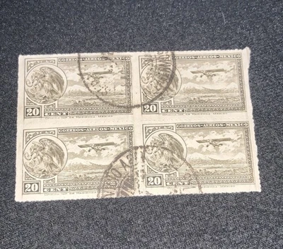 México 1930 Airpost C23 Marrón Oliva Bloque De 4 Foto 1 de 4