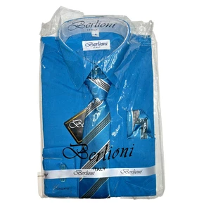 Berlioni Kids Boys Size 4 Long Sleeve Dress Shirt Tie Hanky Turquoise Blue NEW - Picture 1 of 7