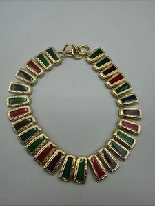 Vintage Emaille Gold Knebel Halskette rot grün weinrot 80er Jahre #912 - Bild 1 von 7