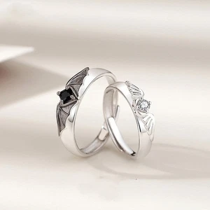 Anillo de pareja ala de ángel diablo a juego en plata de ley 925 - Imagen 1 de 9