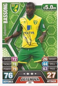 SEBASTIEN BASSONG SIGNIERT NORWICH 2013/2014 MATCH ATTAX TRADING CARD + COA - Bild 1 von 1