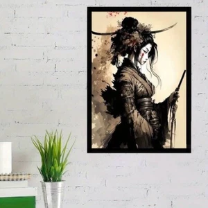 Japanese Geisha Samurai Woman Framed Canvas Art Stunning Painting Poster Print - Picture 1 of 6