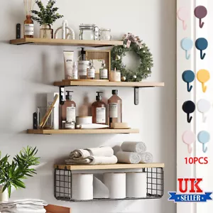 4PCS Wooden Floating Shelves Wall Mounted Display Storage Hold Book Shelf - Picture 1 of 14