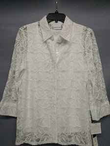 Alfred Dunner White See Through Button Up Shirt With White Under Shirt Size 10 - Picture 1 of 10