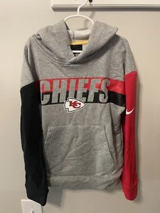 Nike NFL Kansas City Chiefs Hoodie Youth Small 8 Gray Red Black Logo Pockets - Picture 1 of 4