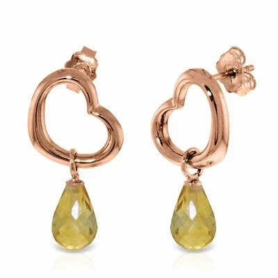 4.5 Carat 14K Rose Gold Heart Gemstone Earrings w/ Dangling Natural Citrines - Image 1 of 3