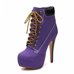 Women's Retro Lace Up Platform Shoes Stilettos High Heel Round Toe Ankle Booties - Picture 1 of 28