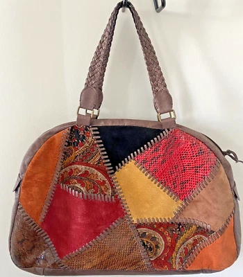 Braccialini Large Patchwork Leather Purse Shoulder Bag Brown/ Multicolor - Image 1 of 4