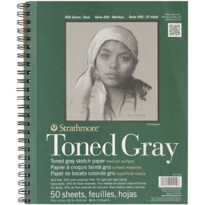 Strathmore 412109  Toned Sketch Spiral Paper Pad 9"x12"-Gray 50 Sheets