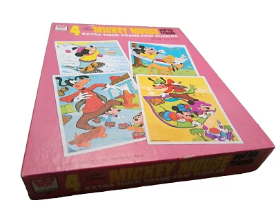 Whitman frame tray jigsaw puzzle lot 4 vintage box Mickey Mouse & friends 1980s - Image 1 of 4
