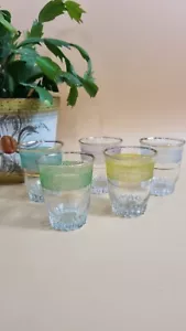 Precioso juego de 5 vasos de chupito esmerilados de azúcar arlequín vintage franceses barra retro - Imagen 1 de 9