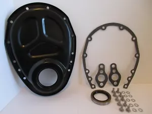 SB CHEVY BLACK TIMING CHAIN COVER,GASKET,SEAL,BOLT KIT SBC 283 327 350#7122Kit - Picture 1 of 10