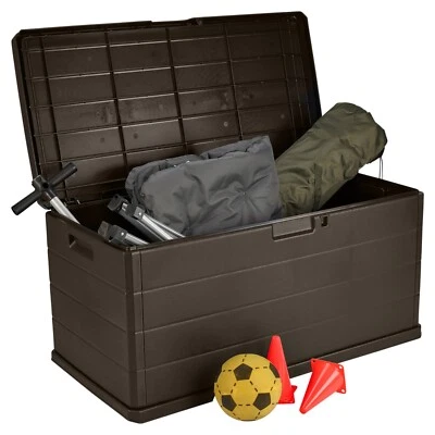 350L Outdoor Patio Brown Plastic Garden Storage Shed Box With Handles & Wheels - Image 1 of 4