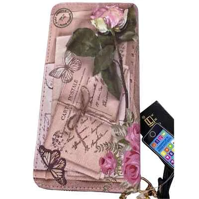 SASHA New York Pink Floral Paris Wristlet Wallet Phone Holder Travel  - Image 1 of 4