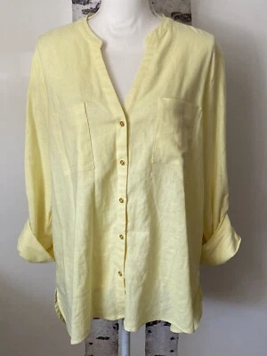  ANNE KLEIN Jeans Women's Linen Blend Blouse Shirt Top, Size XL Yellow - Image 1 of 4