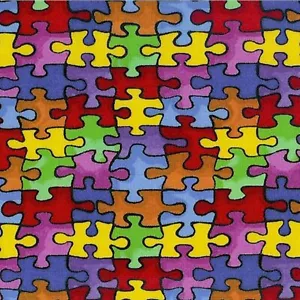 Autism Awareness Puzzle Pieces Cotton Fabric by the Yard - Picture 1 of 1