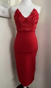 ✖️RARE LONDON Red Pointed Bust Strapless Midi Dress UK Size 6 XS - Picture 1 of 20