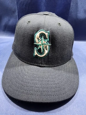Винтажная бейсболка Seattle Mariners New Era синяя с простым логотипом облегающая кепка размер 8  - Изображение 1 из 4