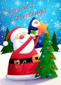 Greeting Card Christmas Season Santa Claus Star Christmas Tree Penguin - Picture 1 of 2