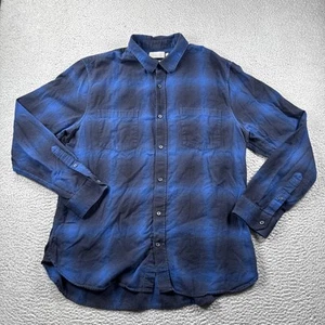 Vince Shirt Mens XL Button Up Classic Fit Plaid Long Sleeve Blue Black Casual - Picture 1 of 14