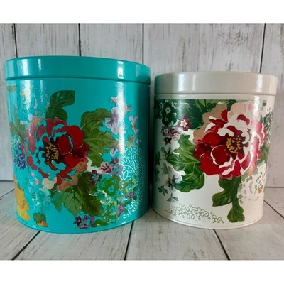 The Pioneer Woman Floral Canister Metal Set of 2 Country Garden Kitchen Storage - Image 1 of 4
