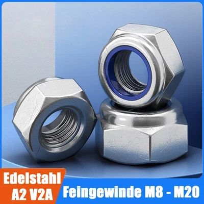 Feingewinde Stopmutter DIN985 Edelstahl Selbstsichernde Sicherungsmuttern M8-M20 - Bild 1 von 4